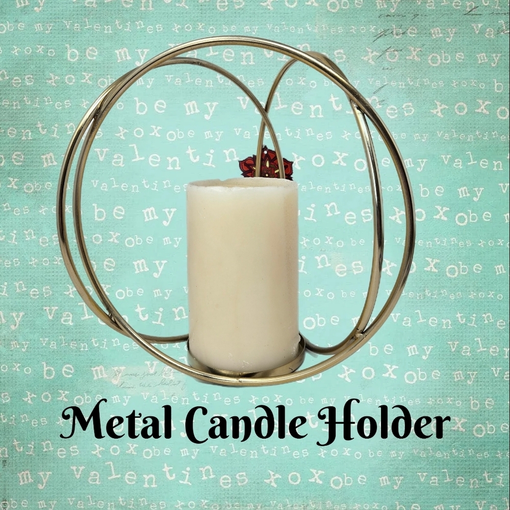 JMLE Metal Candle Holder Faux Gold Brass? 10x10 Three Circles Soldered Together